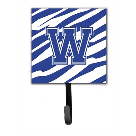 Jensendistributionservices 4.25 x 6 in. Letter W Initial Tiger Stripe Blue and White Leash Or Key Hook MI2101736